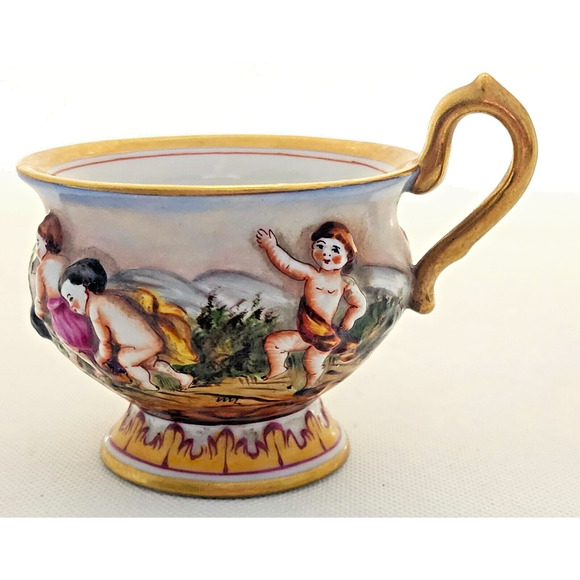 CUP & SAUCER-VON SCHIERHOLZ-CAPRI-3D Embossed-Cherubs-Unique Set-Gold Trim - Picture 3 of 16